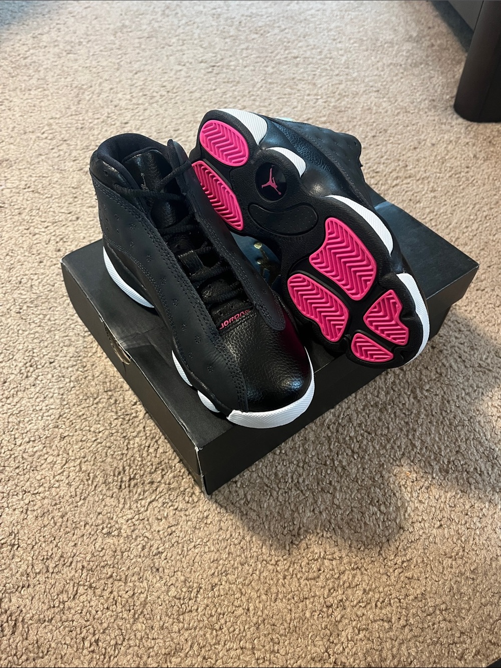 Jordan Kids Black and Pink High-Top Basketball Sneakers